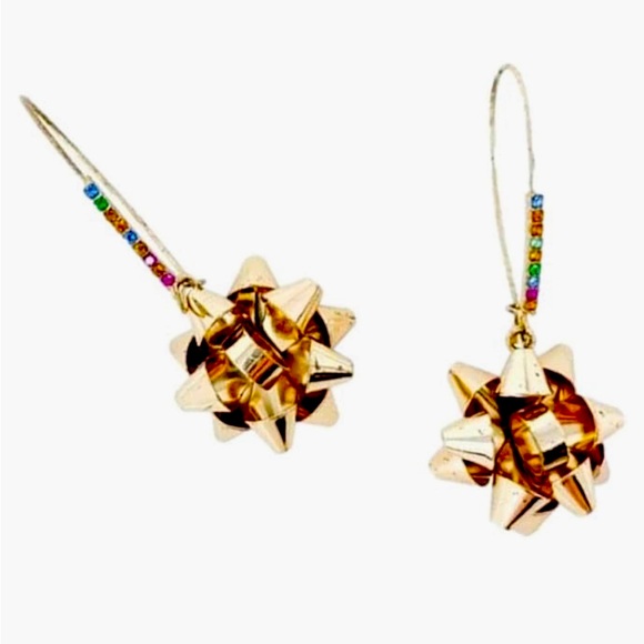 New Betsey Johnson Gold Bow Dangle Earrings - Picture 2 of 13